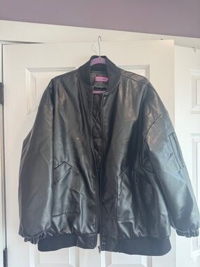 Edikted Black Vegan Leather Bomber Jacket